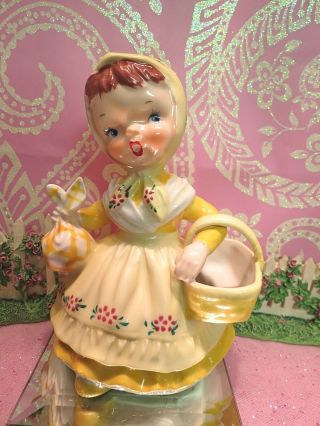 Vtg To Market Storybook Shopper Girl W Basket Scarf & Bow Yellow Pinafore