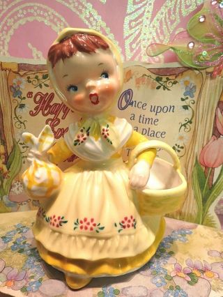 Vtg To Market Storybook Shopper Girl W Basket Scarf & Bow Yellow Pinafore 2