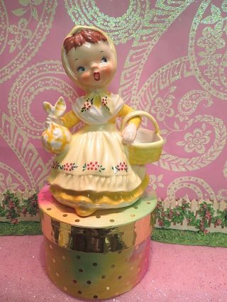 Vtg To Market Storybook Shopper Girl W Basket Scarf & Bow Yellow Pinafore 4