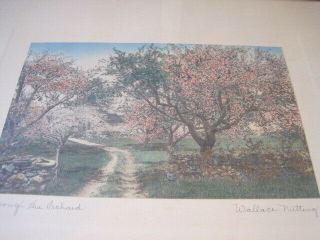 Antique Wallace Nutting Through The Orchard Hand Colored Print Frame
