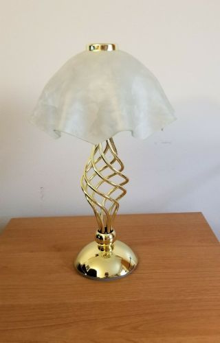 Partylite Paragon Brass Finish Spiral Tealight Lamp & Opaque Handkerchief Shade