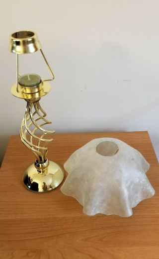 Partylite Paragon Brass Finish Spiral Tealight Lamp & Opaque Handkerchief Shade 2
