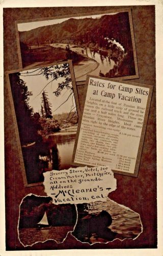 Russian River California - Camp Vacation - Mcclearies 1918 Pstmk Real Photo Postcard
