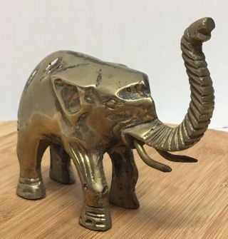 Vintage Brass Elephant Figurine Trunk Up Good Luck Home Decor 4 "