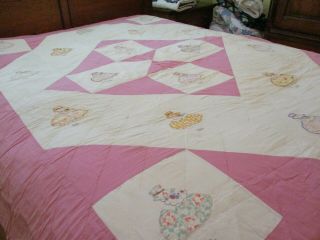 Vintage Handmade Quilt 84 X 68 Sunday Quilt 78 Yrs Old From Previous Owner.