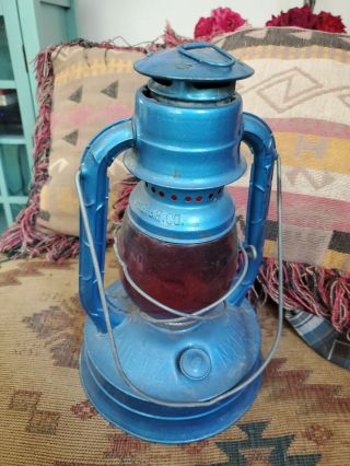 P G & E Antique Blue Lantern Red Glass