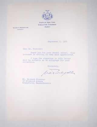1960 Nelson Rockefeller Autograph Psa Dna Signature Political Richard Strecker