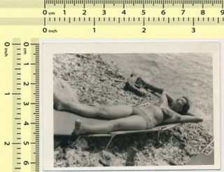 Hairy Armpit Bikini Woman Laying On Beach,  Lady Sunbathing Old Photo
