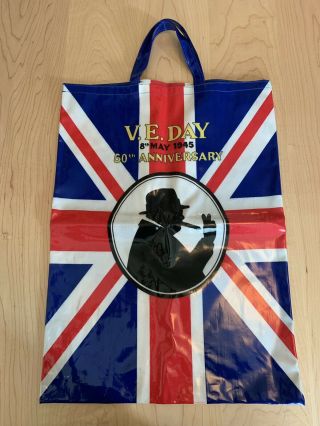 V.  E.  Day 50th Anniversary Coated Tote Bag Shopper Union Jack Winston Churchill
