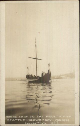 Viking Ship To Alaska Yukon Pacific Seattle Norway Day Real Photo Postcard 09
