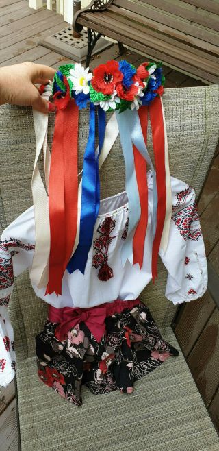 Ukranian Folk Shirt With Head Accessory Size 4 - 6y.  O