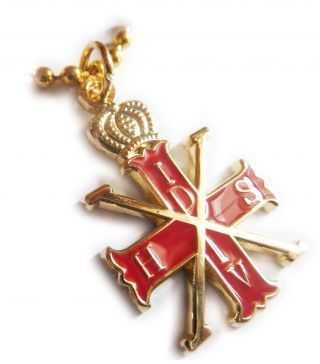 Red Cross Of Constantine Knights Prince Masonic Charm Pendant Necklace W/ Chain
