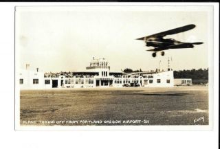 Rppc Postcard Aviation Portland Airport Airplane Take Off Crowd People Eooy