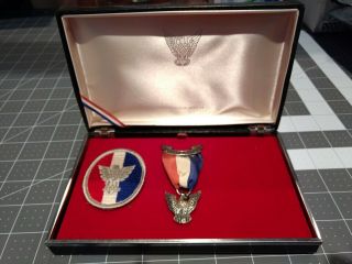 Eagle Scout Award Sterling Silver Stange Type 2,  1971 - 74,  With Eagle Rank Patch