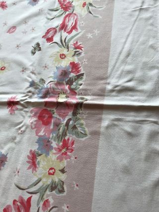 VINTAGE TABLECLOTH Tulips Spring Flowers PRINT PASTEL PINK BLUE 52 X 64 50S 40S 3