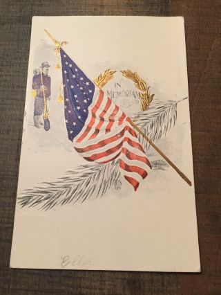 ⭐️ Vintage Postcard Patriotic Civil War Soldier W/ American Flag & Embossed ⭐️