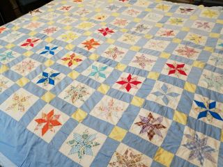 Vintage Handmade Feed Sack 8 Point Star Cutter Quilt Top Only 67 " X 81 "