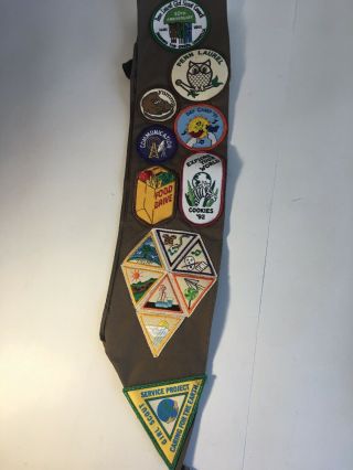 Vintage 90S GIRL SCOUT BROWNIE Brown Sash Patches USA 2