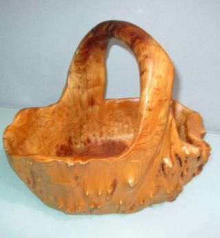 Vintage Artisan Hand Carved Burl Wood Basket 12 