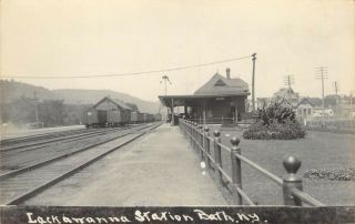 Rppc Postcard Railroad Depot Lackawanna Station Bath Ny York Early 1900 