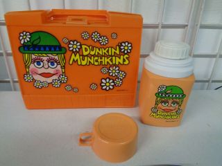 Vintage Dunkin Donuts Munchkins Plastic Rectangle Lunchbox Complete Thermos