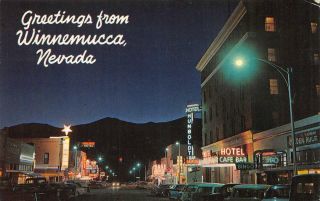 Winnemucca,  Nv Street Scene " Hotel Humboldt " Us 40 1968 Night View Postcard