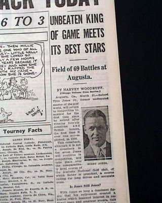 Very 1st THE MASTERS Golf Tournament Day One w/ BOBBY JONES 1934 Old Newspaper 2