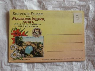 Vintage Mackinac Island Michigan Souvenir Folder Postcard Gem Great Lake Mi