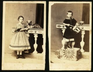2 Cdvs Of Girl With Dog And Boy With Drum