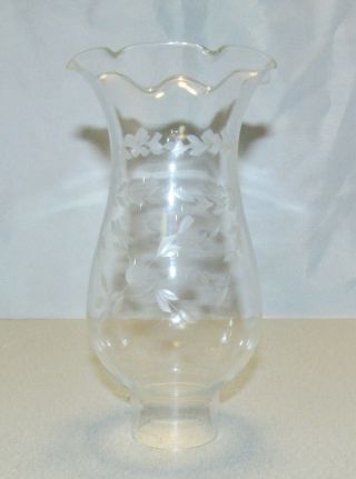 Chimney,  Etched Glass,  6 - 3/4 " High With 1 - 5/8 " Base / Fitter