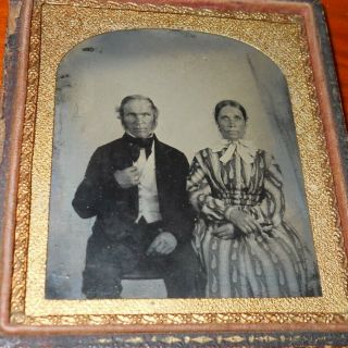 Very Early Vintage,  Dated 1855 Under Image,  1/6th Plate Tintype Photo Of Couple