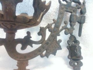 Antique Victorian Ornate Cast Iron Oil Lamp Holder Sconce Bracket Swivel Arm 2