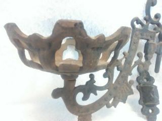 Antique Victorian Ornate Cast Iron Oil Lamp Holder Sconce Bracket Swivel Arm 5
