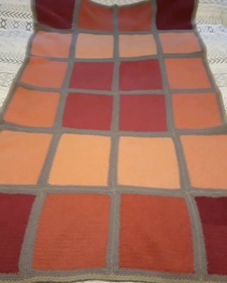 Vintage Wool Afghan Blanket Geometric Squares Pink Cottage Cabin 62x40 Felted