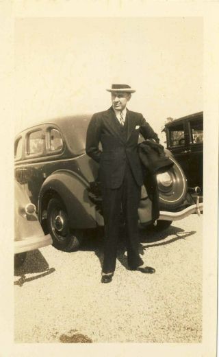 1930s Gangster ?? Antique Car Photograph Gentleman In Hat Photo Tkav102