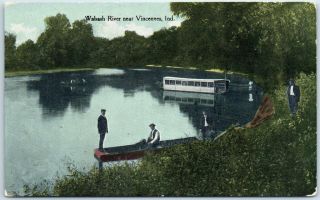Vincennes,  Indiana Postcard " Wabash River " Boating Scene C1910s