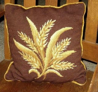Vintage Handmade Needlepoint Throw Pillow Cover 14 " X 14 " Grasses & Wheat Grain