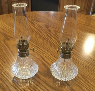 Vintage Lamplight Farms Diamond Cut Oil Lamps.  Set Of 2