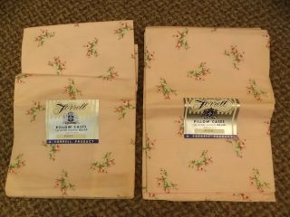 Forrell Vtg 40s 50s Shabby Cottage Pink Rose Pillowcases Set 42x36 Cotton Muslin
