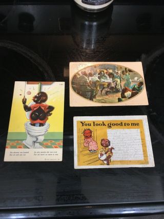 3 Black Americana Post Cards - Early 1900 