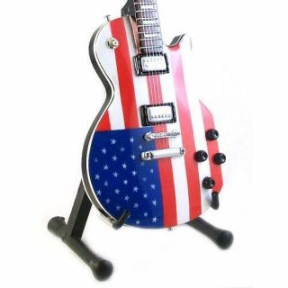 Mini Guitar Aerosmith Joe Perry Us Flag Gift Memorabilia Stand Art