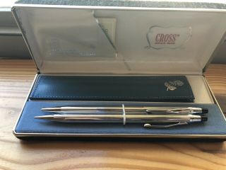 Cross Ladies Sterling Silver Pencil Etched Rose Pattern Black Case