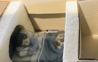 Lladro Figurine 06541 Bedtime Buddies Retired Boy Sleeping Dog Bed Box