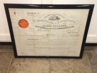 1857 Signed Document - Governor Of Pennsylvania,  James Pollock Lancaster
