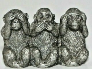 Spoontiques Pewter 3 Wise Monkeys,  Hear No Evil,  Speak,  Say.  1 3/8 " Co