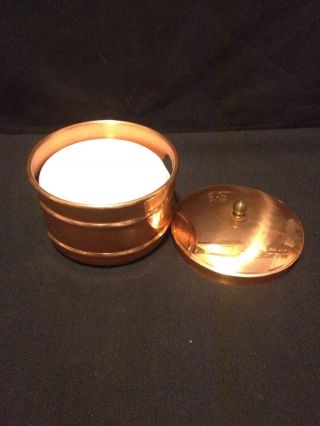 Vintage Benjamin Medwin Inc.  Set of 6 White Ceramic Coasters in Copper Container 2