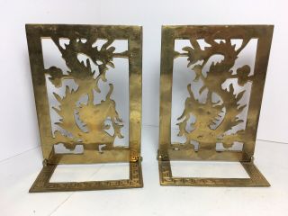 Vintage Folding Brass Dragon Bookends Chinese Design 6” Home Office Library 5