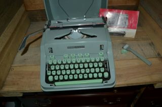 Vintage Hermes 3000 Portable Typewriter Seafoam Green With Case -