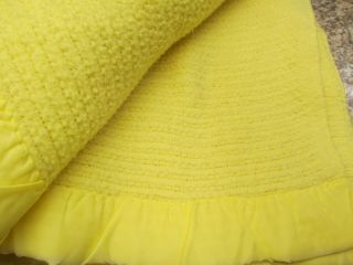 Vtg Acrylic Yellow Soft Warm Fuzzy Waffle Weave Blanket Twin/full 68 " X 84 "