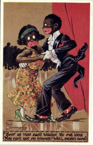 Black Americana Couple Dancing Fred Buchanan Signed Postcard